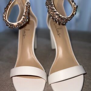 Lulu's Cream Heels with Crystal Ankle Strap